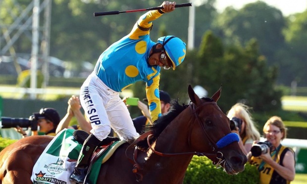 American Pharoah，三戰發揮精彩均速表現，騎師伊偉舵贏後如釋重負。 Source: Al Bello/Getty Images 